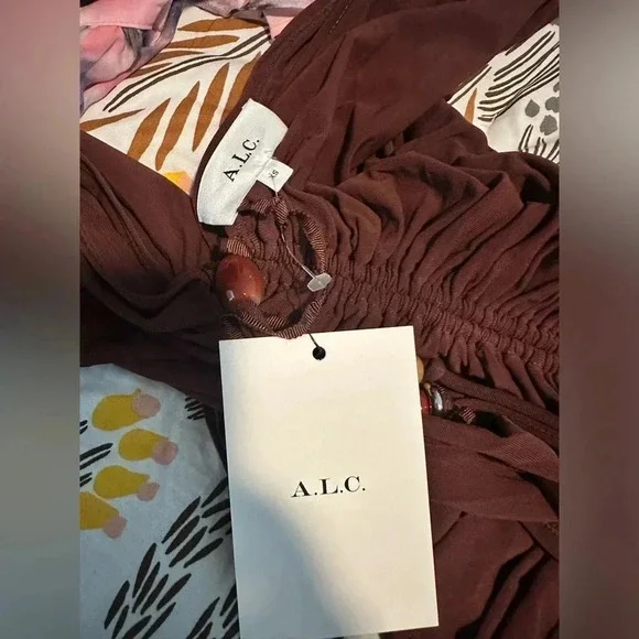 NWT A.L.C. Size XS Bitter Chocolate Brown Nina Beaded tie neck maxi - Picture 7 of 7